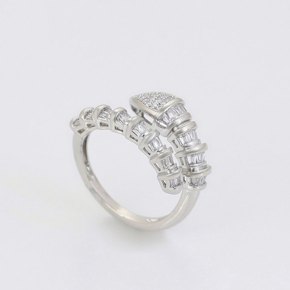 Snake Ring Adjustable Ring Platinum Plated Baguette Stone Ring - Picture 2 of 10